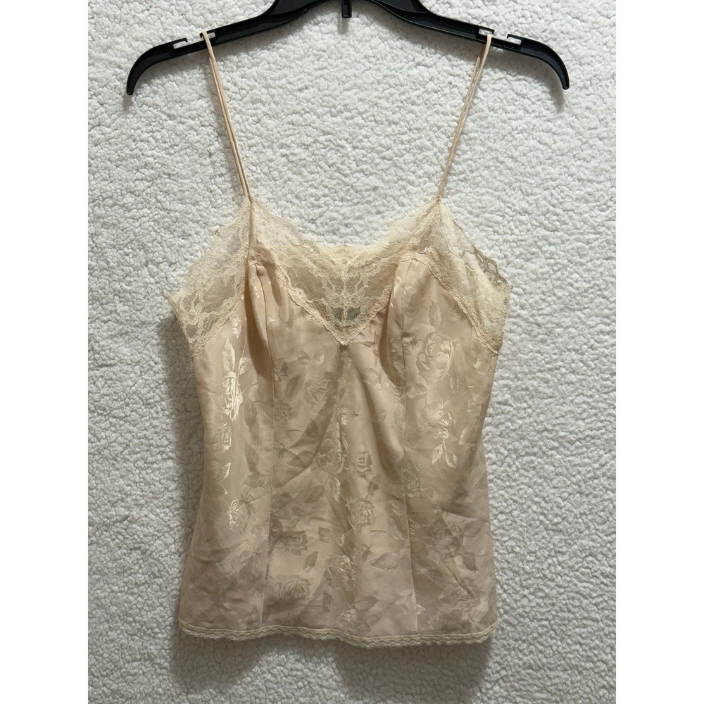 Applause Womens Lace Trim Floral Satin Cami Top Camisole‎ Peach Size S M